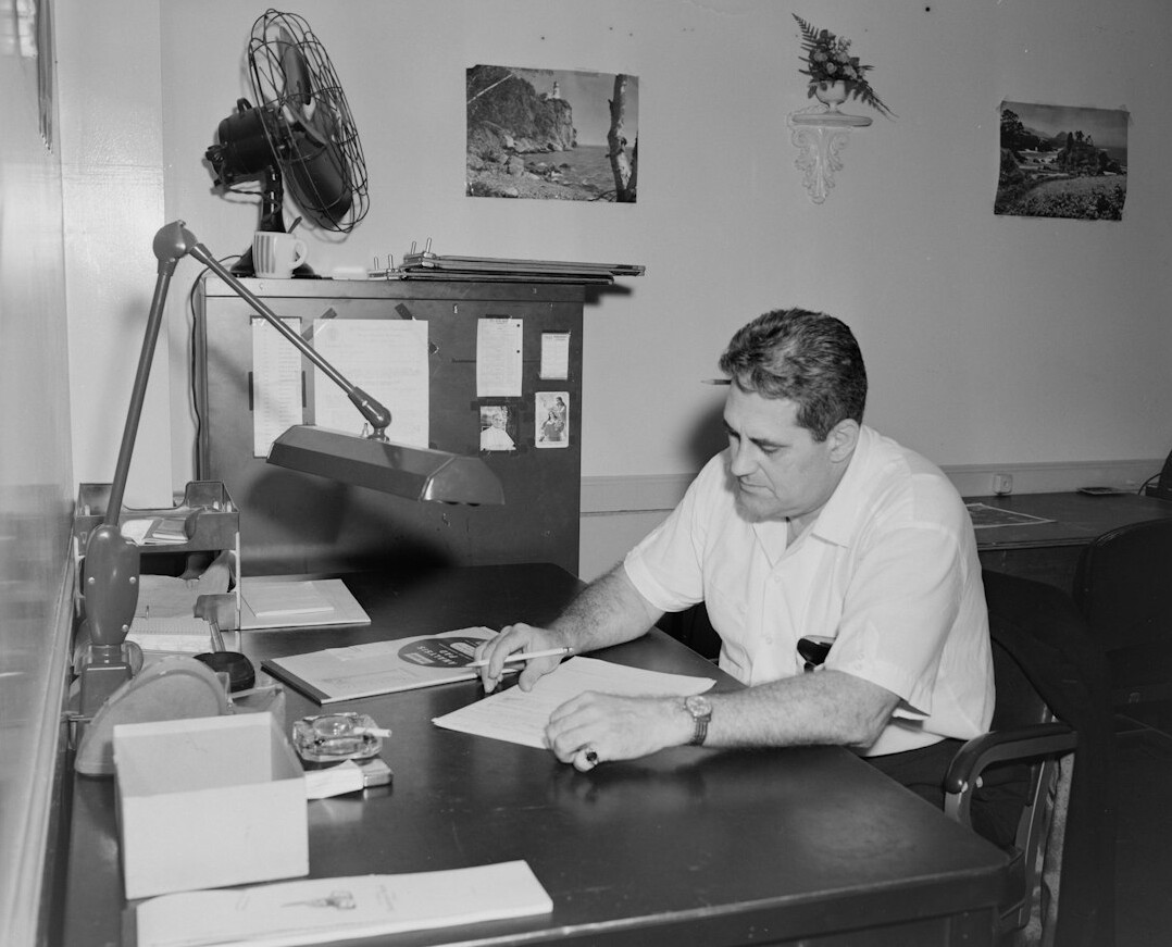 mystery writer at desk